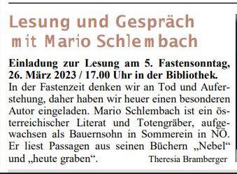 Unsere Einladung in den Pfarrnachrichten
